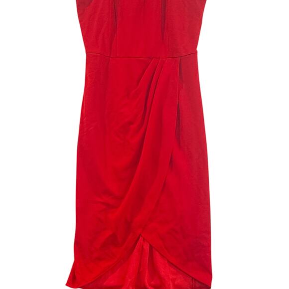 Red Lace Halter Midi Dress BBonfinedress Ruched Tulip Hem Cocktail Womens M NWOT - Picture 3 of 8